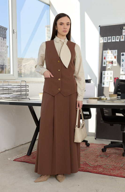 Double Çikolata Kahve Midi Yelek - Fatma Atasoy