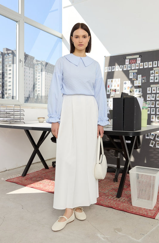 Double Ekru Çift Pile Etek - Fatma Atasoy