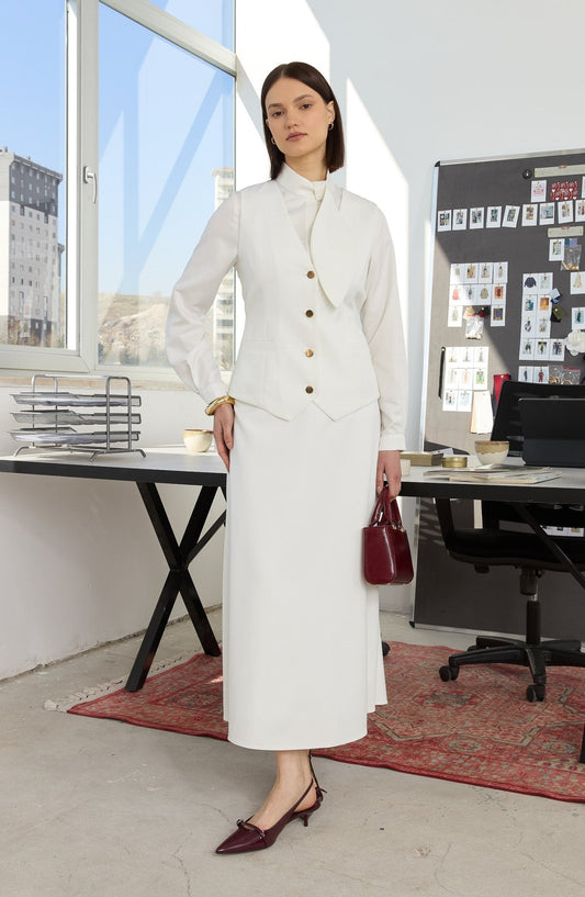 Double Ekru Kloş Etek - Fatma Atasoy