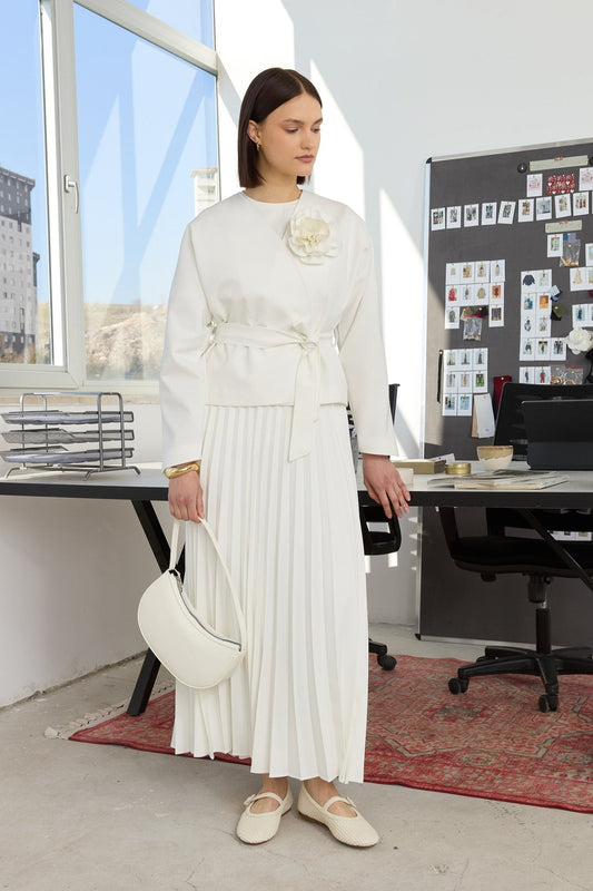 Double Ekru Pilise Etek - Fatma Atasoy