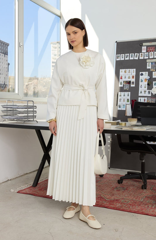 Double Ekru Pilise Etek - Fatma Atasoy