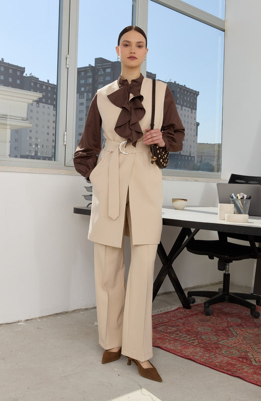 Double Kemerli Taş Yelek - Fatma Atasoy