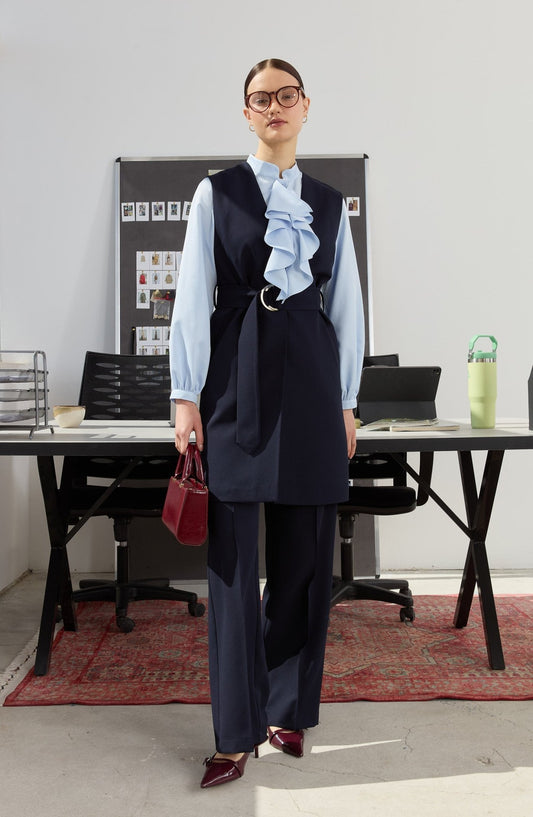 Double Lacivert Palazzo Pantolon - Fatma Atasoy