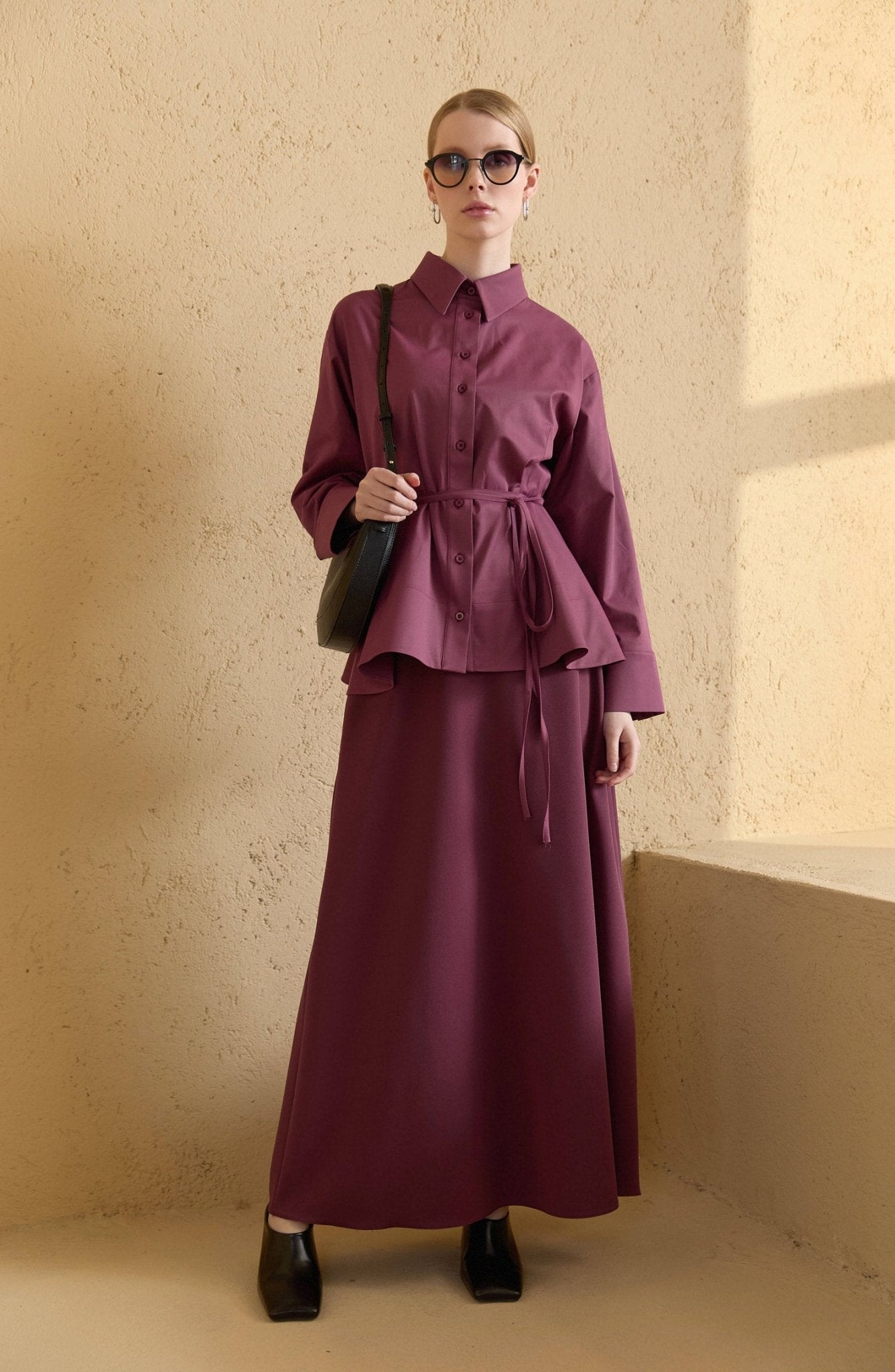 Double Mürdüm Kloş Etek - Fatma Atasoy