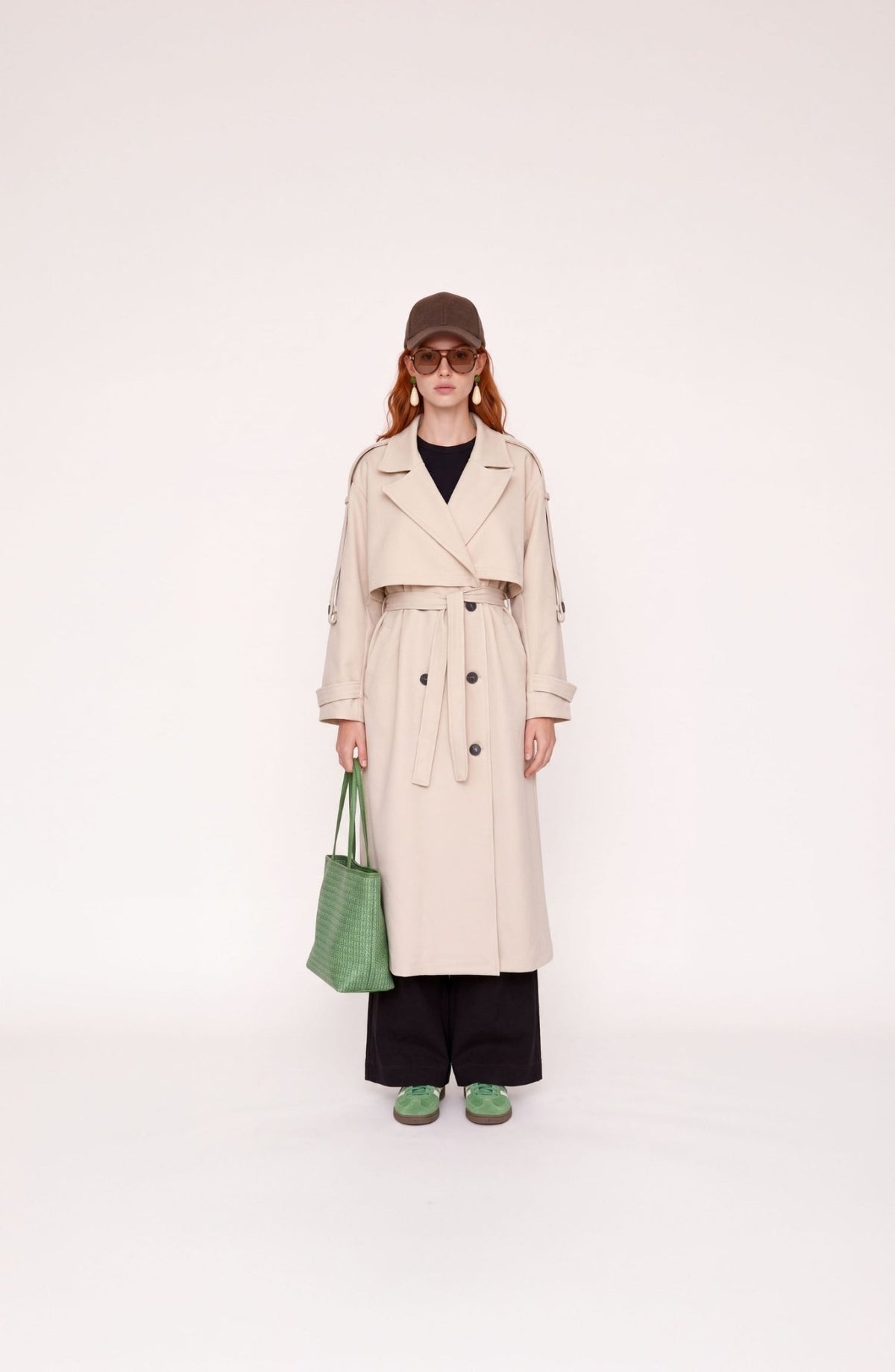 Double Rüzgarlıklı Taş Oversize Maksi Trençkot - Fatma Atasoy