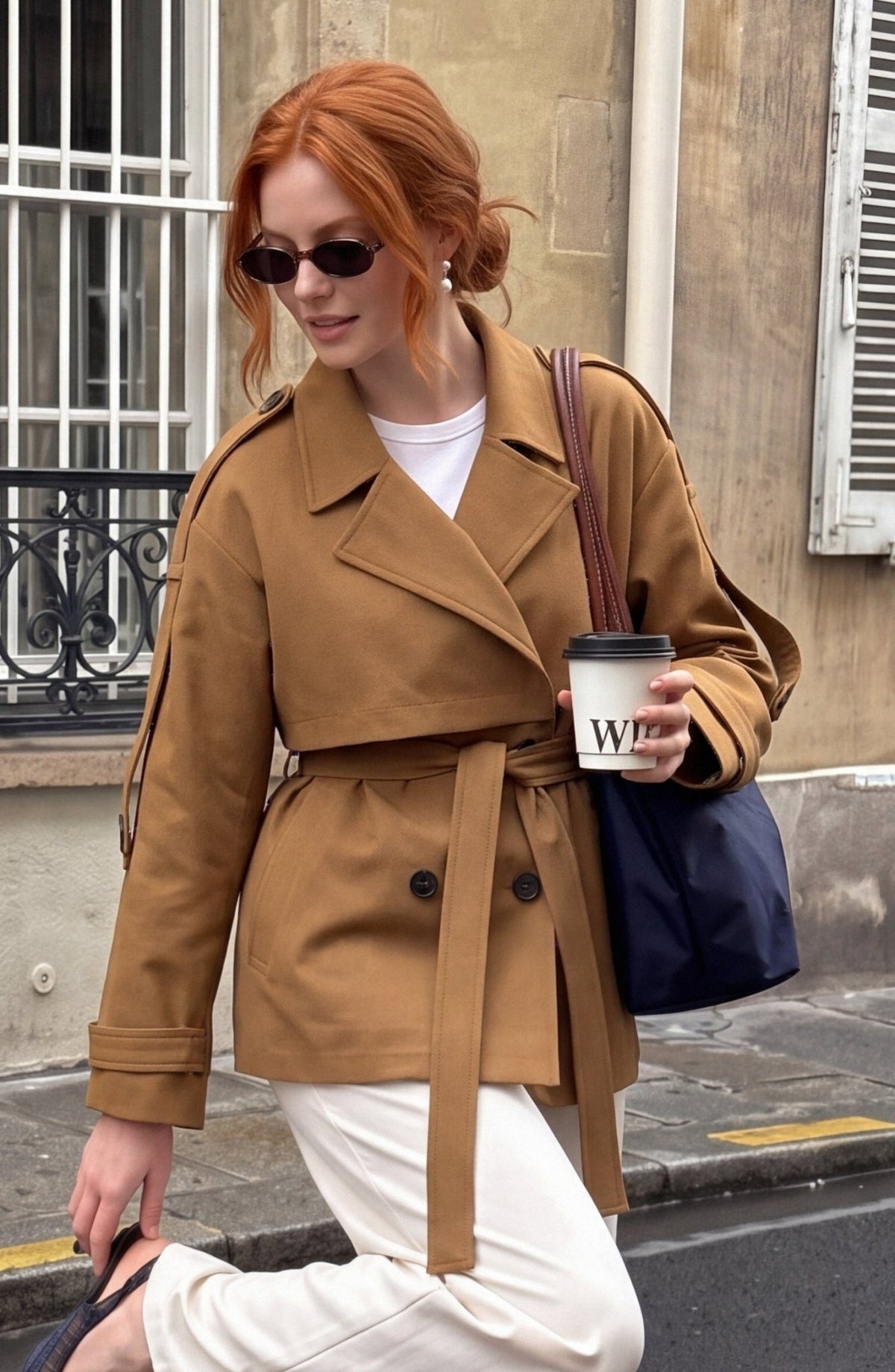 Double Sütlü Kahve Oversize Midi Trençkot - Fatma Atasoy