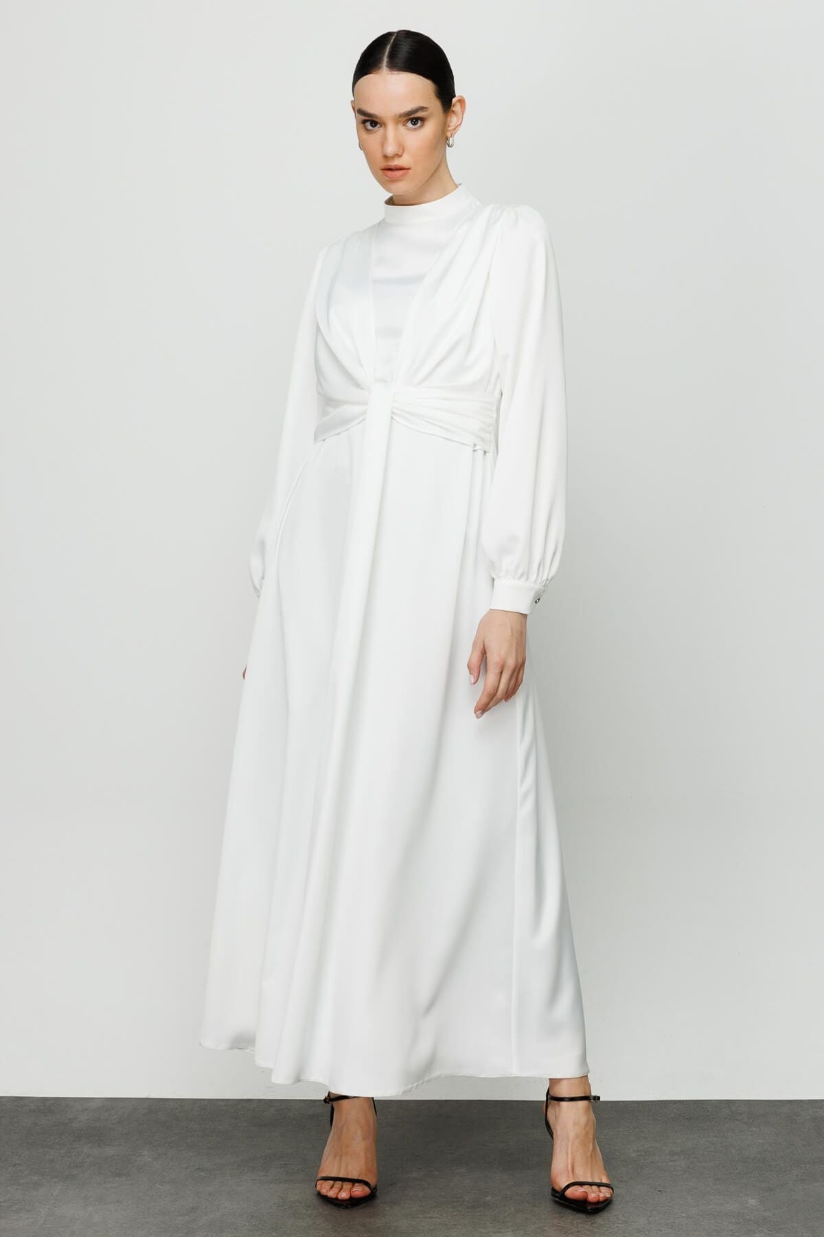 Drape Burgu Abiye Elbise Ekru - Fatma Atasoy
