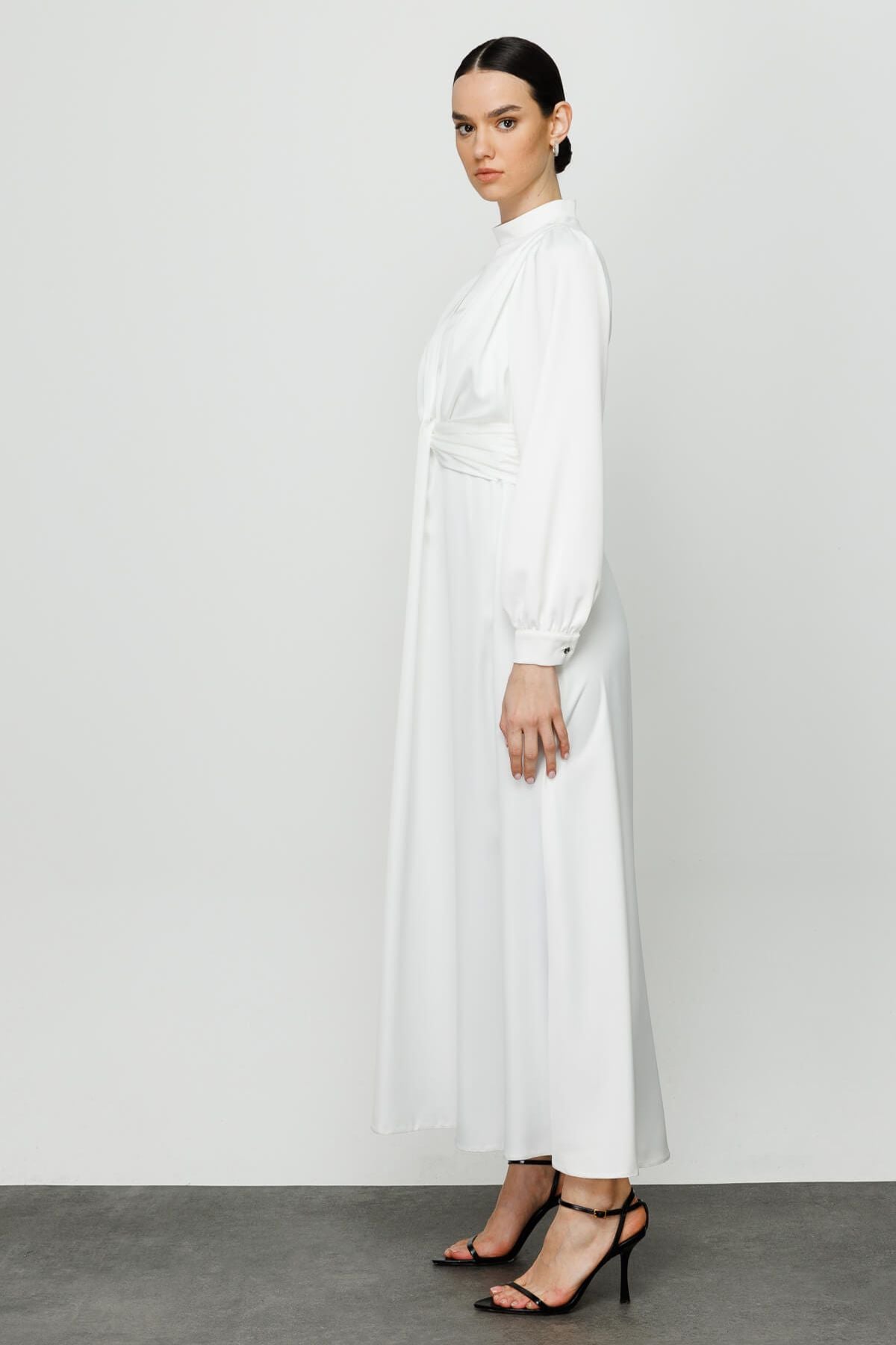 Drape Burgu Abiye Elbise Ekru - Fatma Atasoy