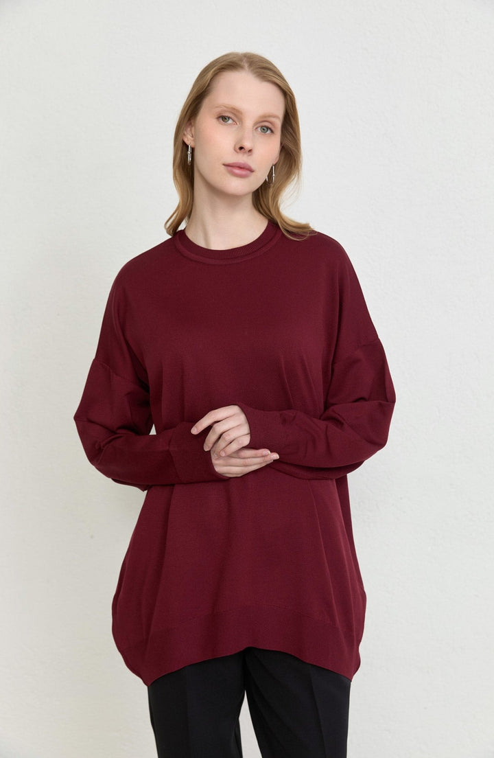 Duble Kol Basic Bordo Merserize Triko Tunik - Fatma Atasoy