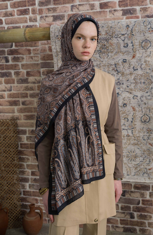 Eastern Desenli Mocha Crash Şal - Fatma Atasoy