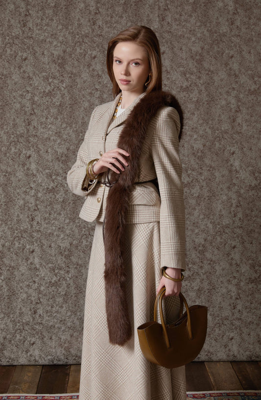 Ekose Kazayağı Taş Blazer Ceket Etek Takım - Fatma Atasoy