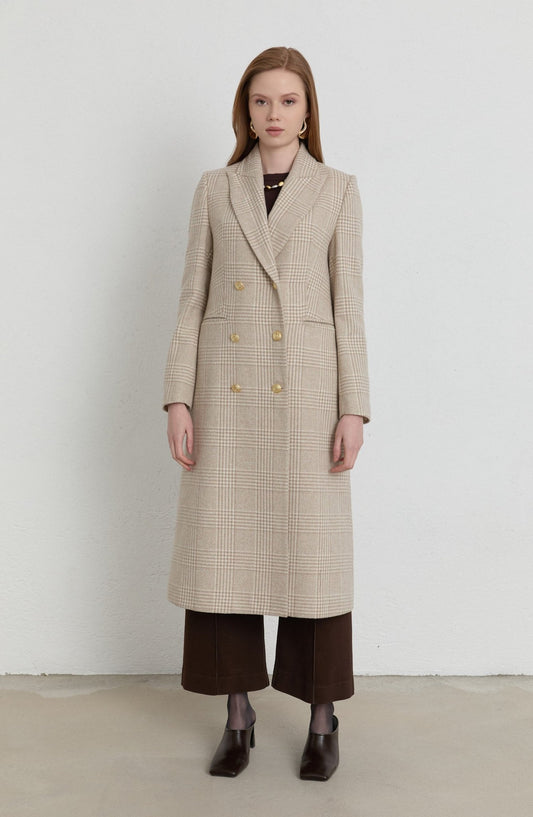 Ekose Kazayağı Taş Blazer Maksi Ceket Kaban - Fatma Atasoy