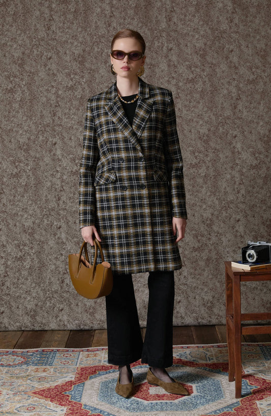 Ekose Siyah Tüvit Palazzo Ceket - Fatma Atasoy