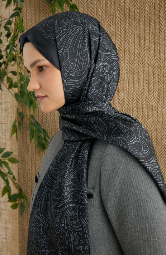 Estelia Siyah Vual İpek Şal - Fatma Atasoy