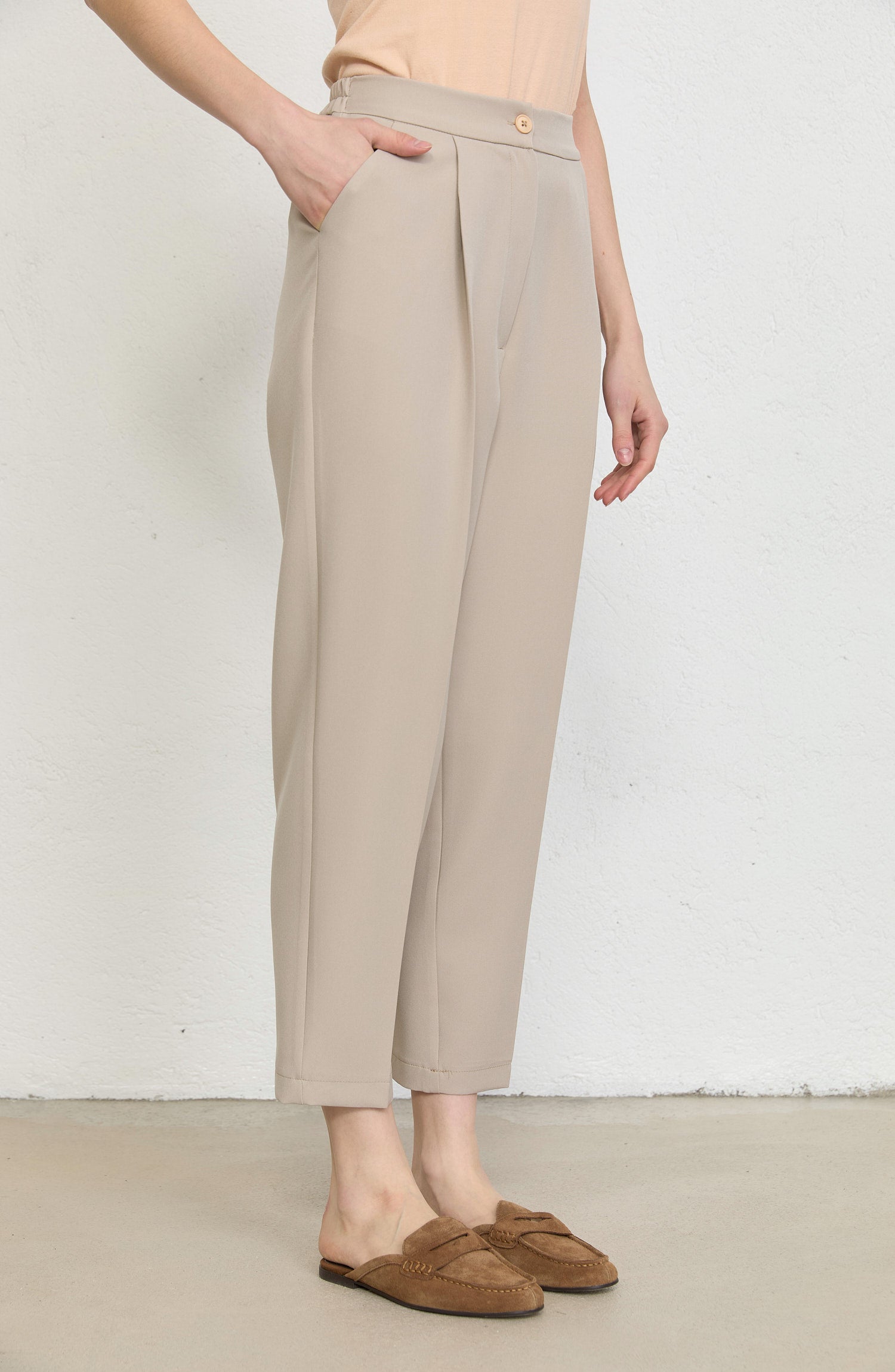 Double Barrel Bej Fit Pantolon