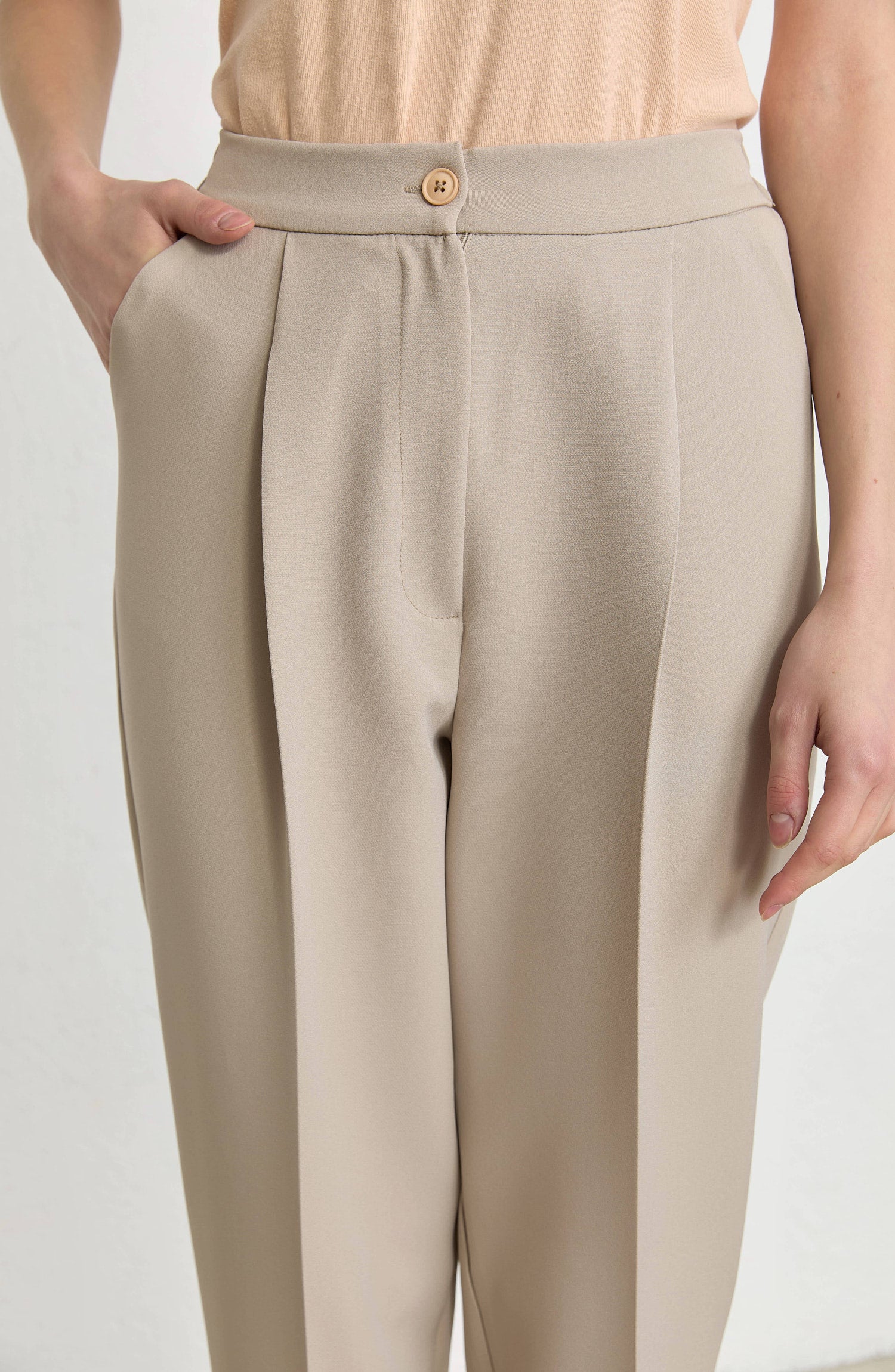 Double Barrel Bej Fit Pantolon