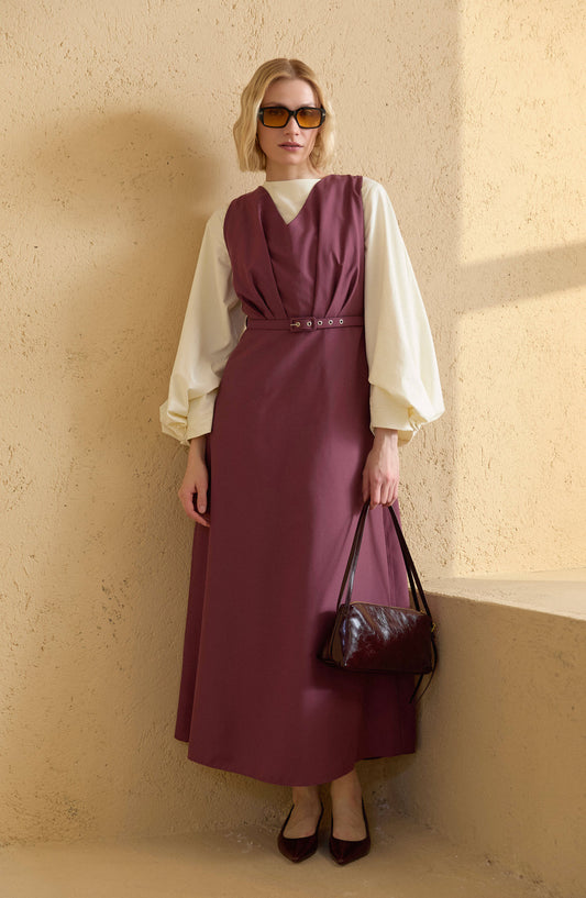 Pileli Kaplama Kemerli Mürdüm Jile