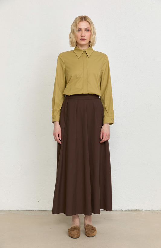 Pileli Acı Kahve Trenç Etek