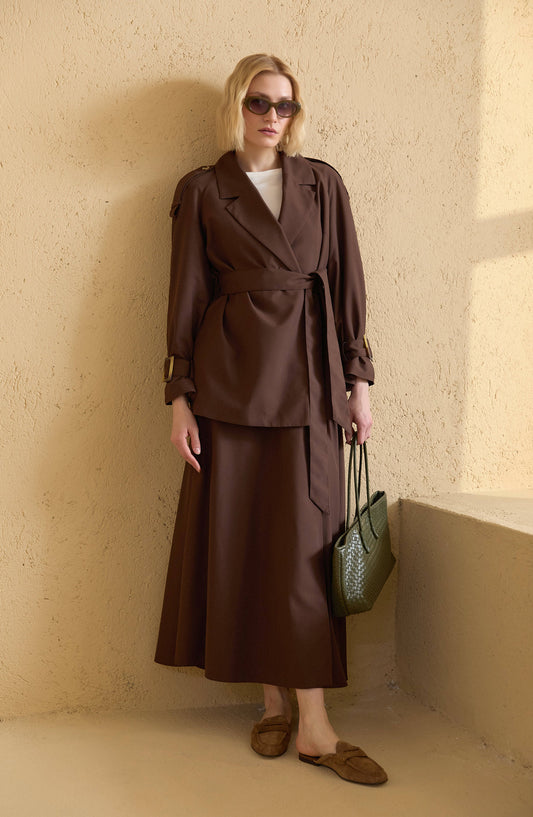 Kemerli Acı Kahve Trenç Etek