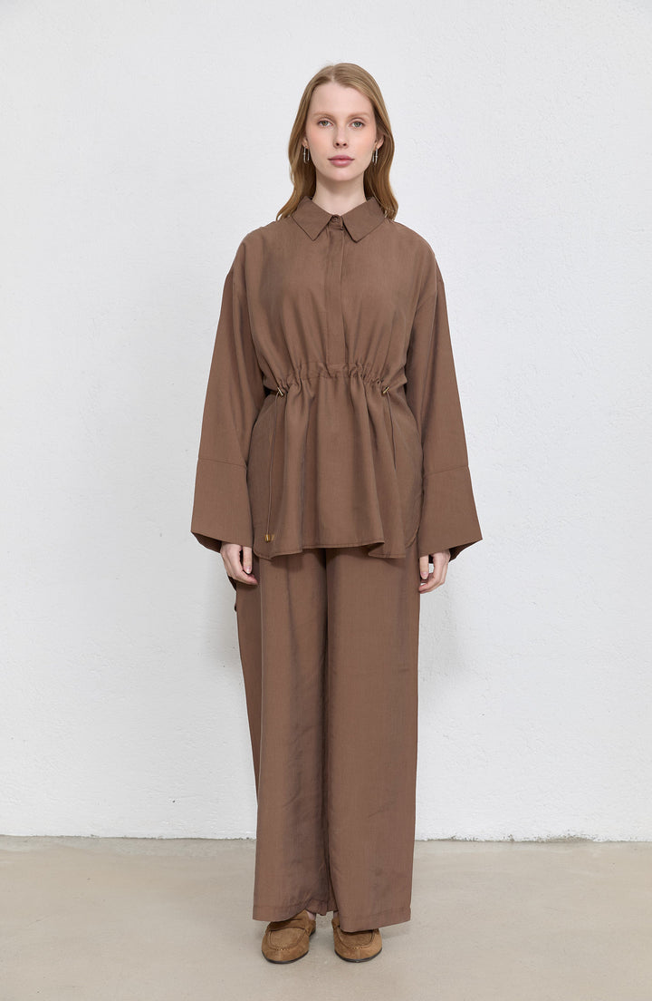 Tünel Büzgülü Kahverengi Soft Touch Tensel İkili Takım