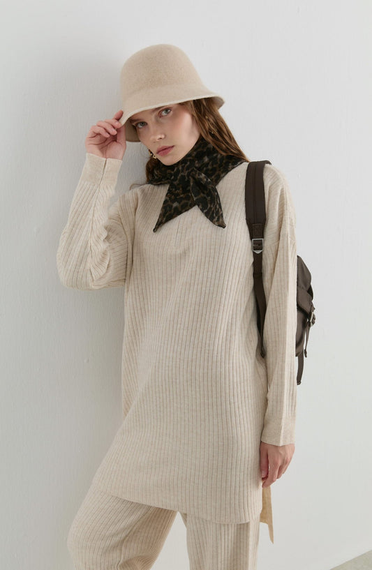 Fermuarlı Fitilli Taş Triko İkili Takım - Fatma Atasoy