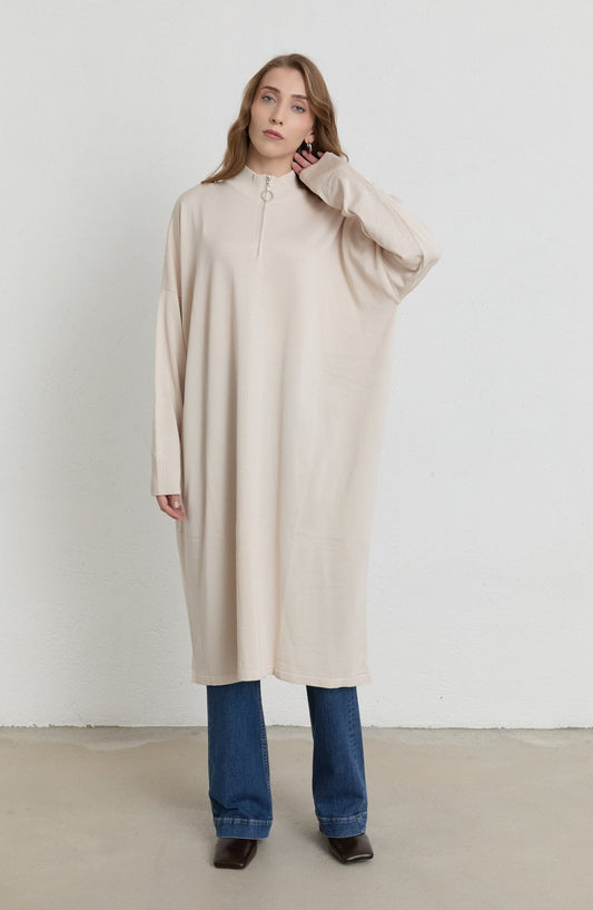 Fermuarlı Taş Maksi Merserize Triko Tunik - Fatma Atasoy