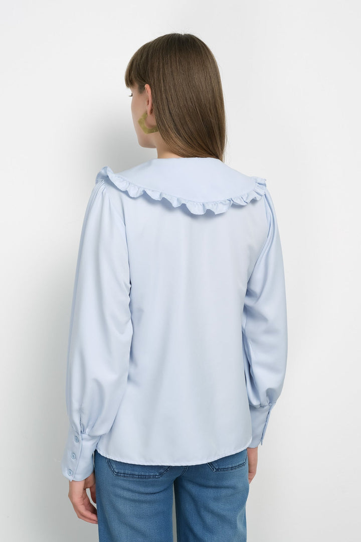 Fırfır Yaka Basic Bebe Mavi Gömlek - Fatma Atasoy