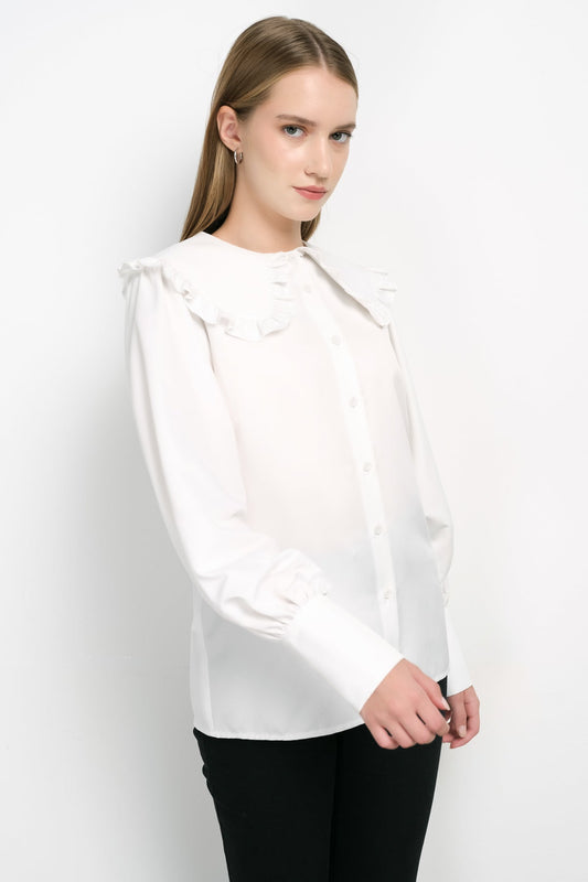 Fırfır Yaka Basic Ekru Gömlek - Fatma Atasoy