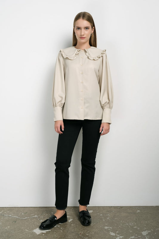 Fırfır Yaka Basic Taş Gömlek - Fatma Atasoy