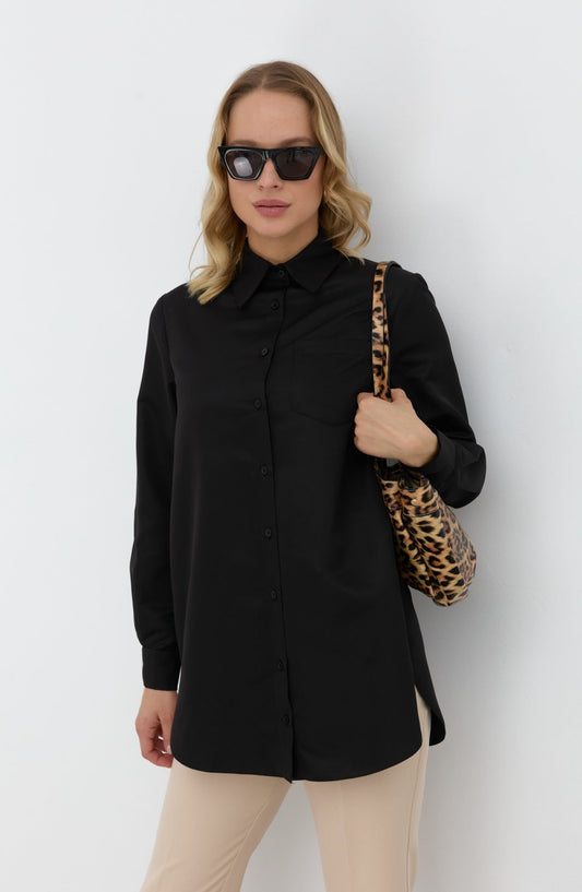 Fit Dad Midi Siyah Gömlek - Fatma Atasoy