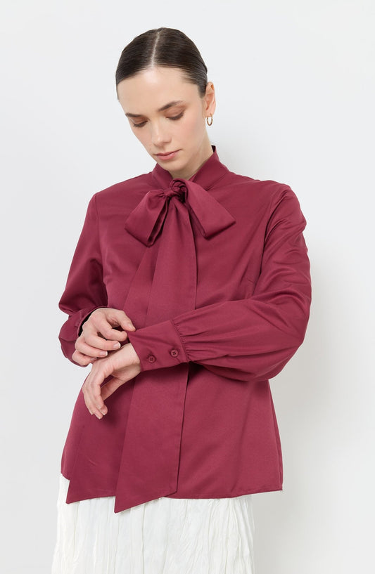 Fiyonklu Basic Gömlek Bordo - Fatma Atasoy