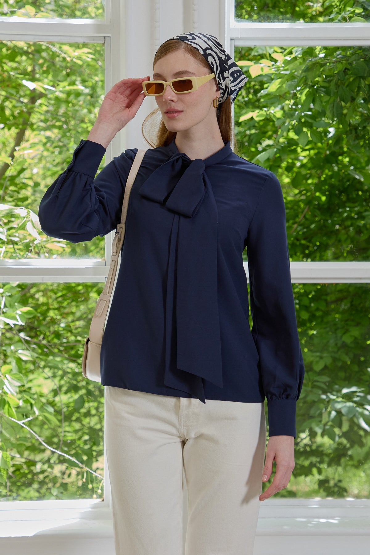 Fiyonklu Basic Gömlek Lacivert - Fatma Atasoy