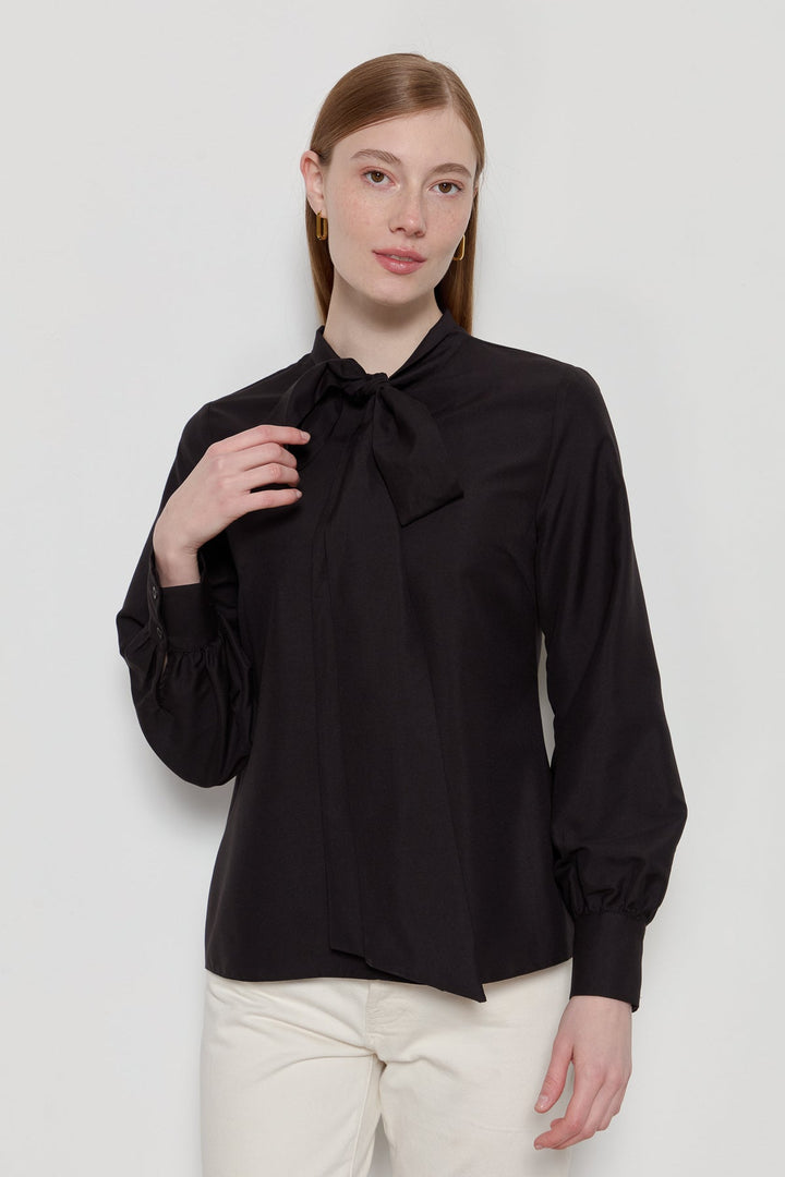 Fiyonklu Basic Gömlek Siyah - Fatma Atasoy