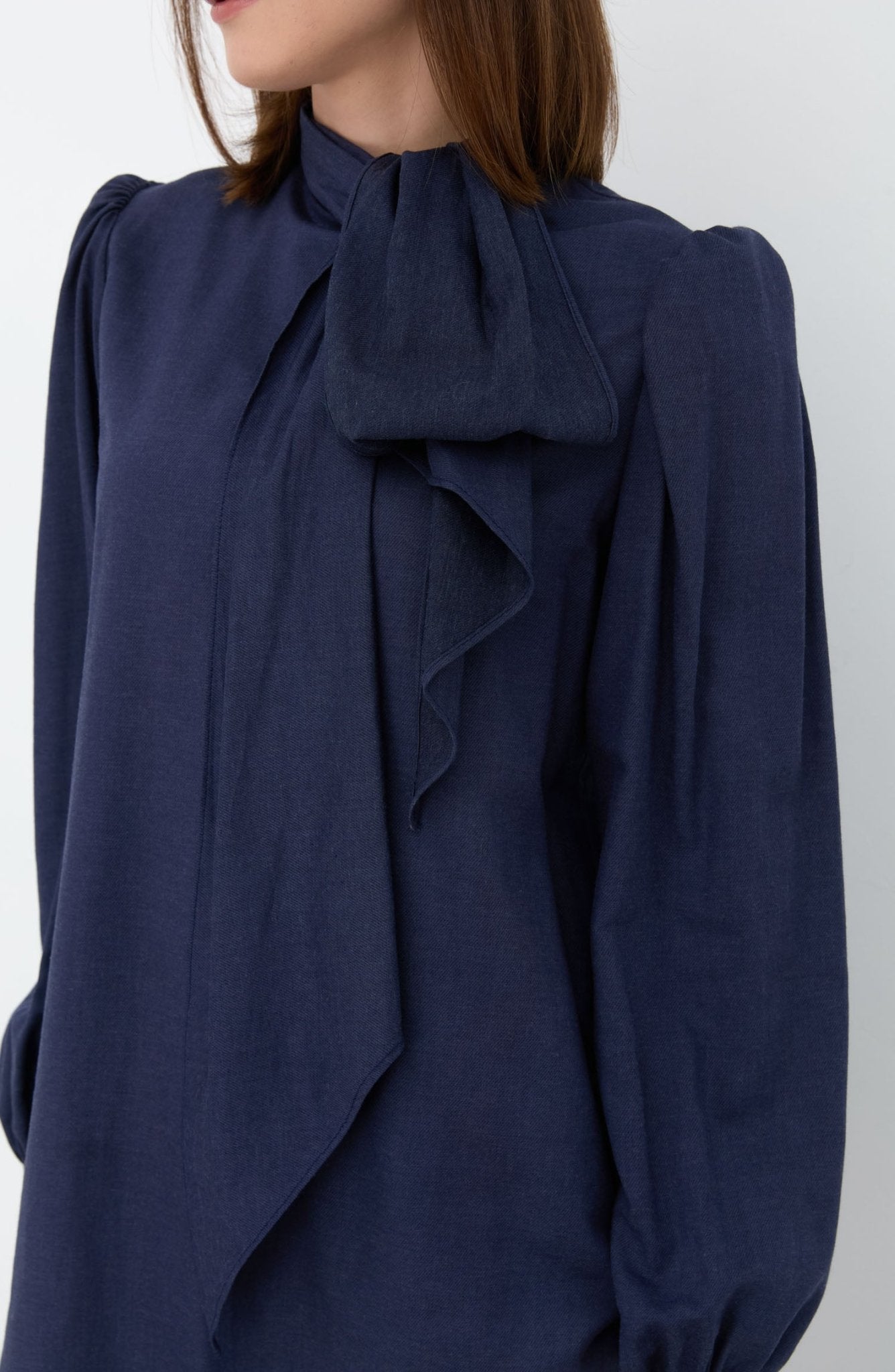 Fiyonklu Midi Viskon Lacivert Tunik - Fatma Atasoy