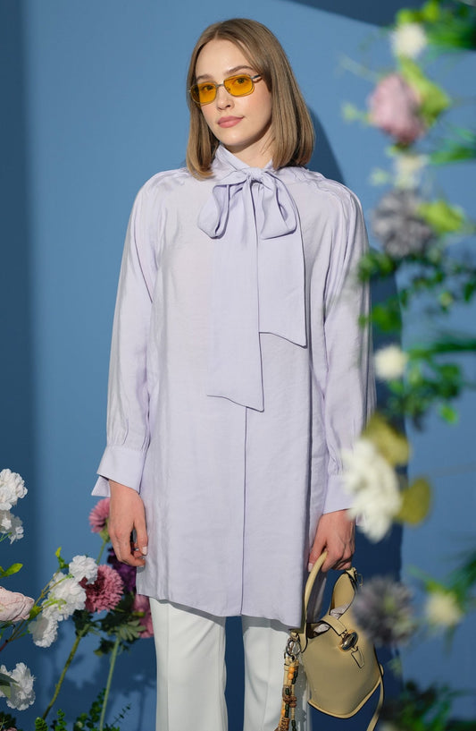 Fiyonklu Modal Lila Gömlek - Fatma Atasoy
