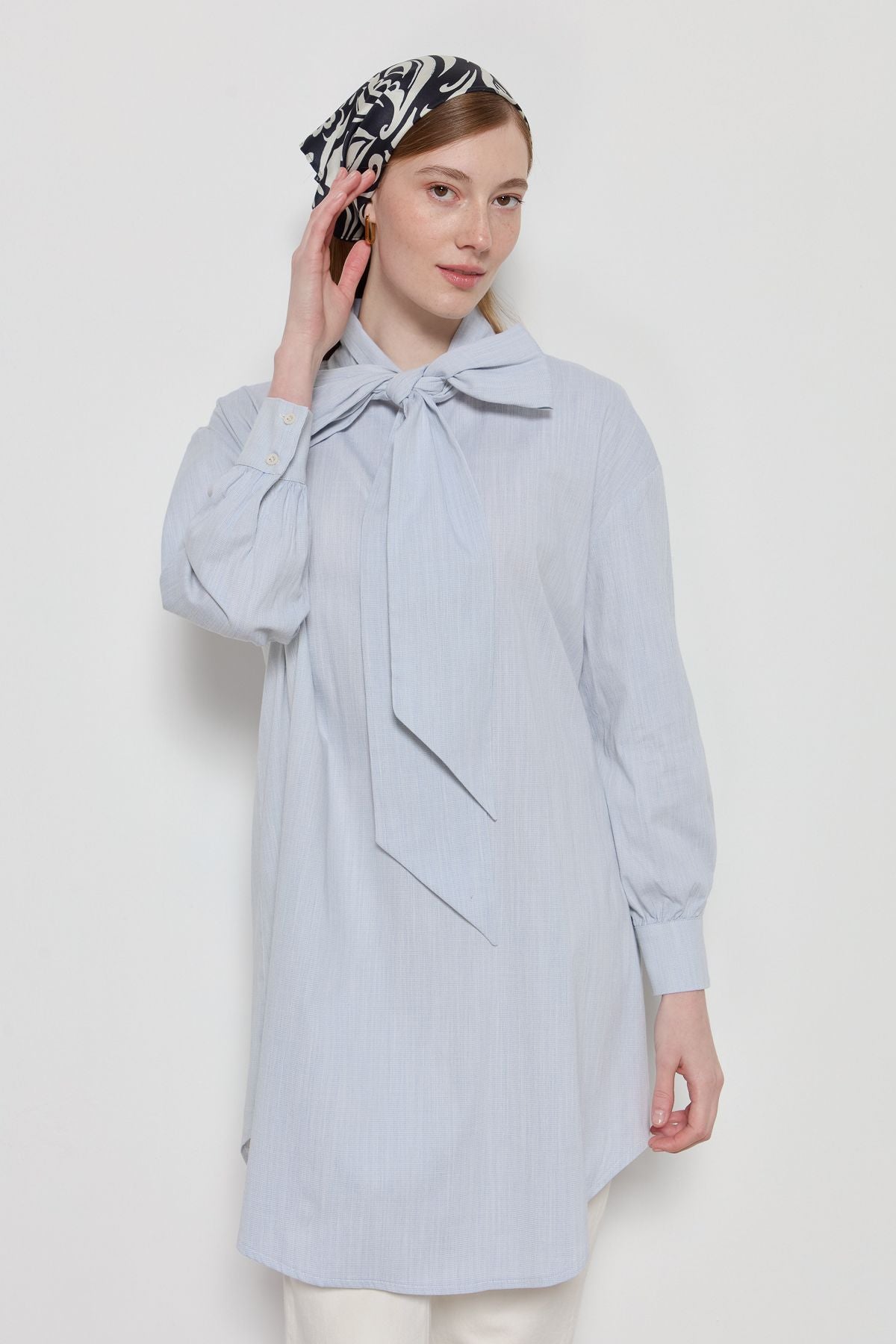 Fiyonklu Pamuk Gömlek Bebe Mavi - Fatma Atasoy