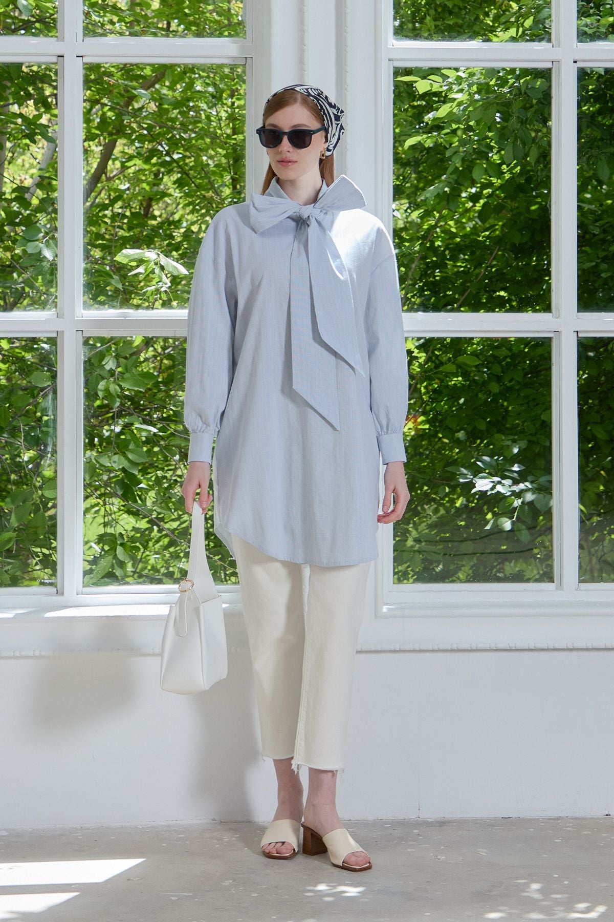 Fiyonklu Pamuk Gömlek Bebe Mavi - Fatma Atasoy