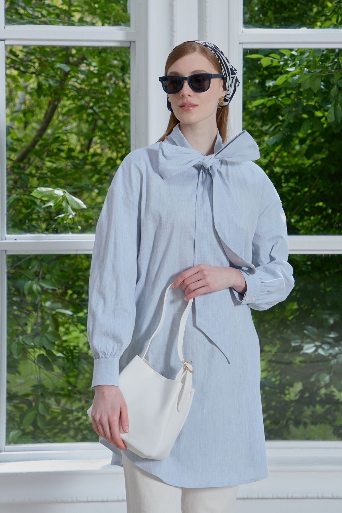 Fiyonklu Pamuk Gömlek Bebe Mavi - Fatma Atasoy