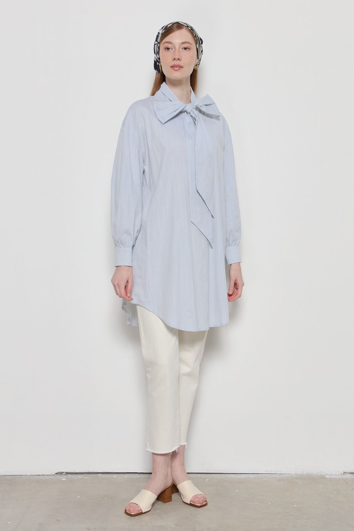 Fiyonklu Pamuk Gömlek Bebe Mavi - Fatma Atasoy