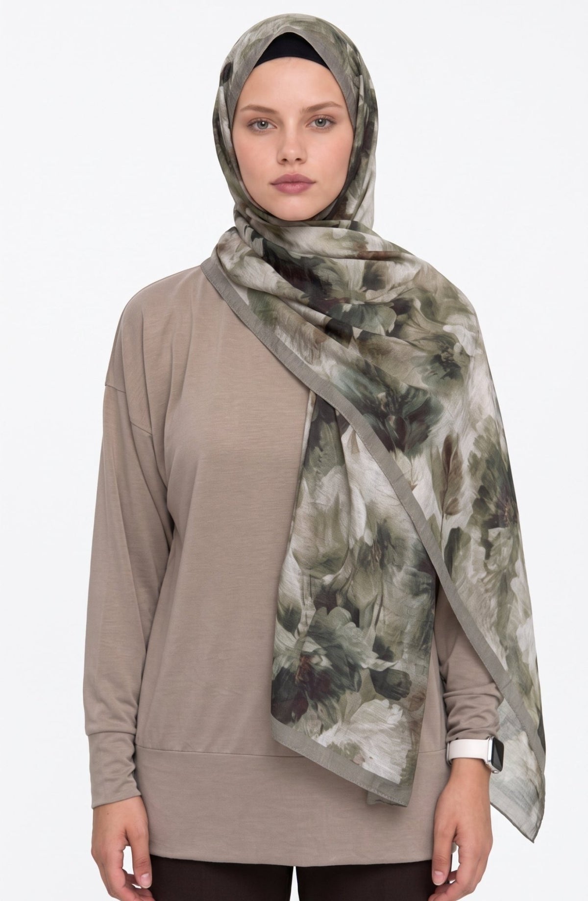 Flora Mist Desenli Yeşil Şal - Fatma Atasoy