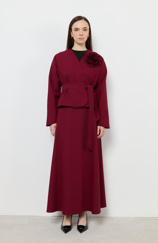 Floral Bordo Kimono Ceket - Fatma Atasoy