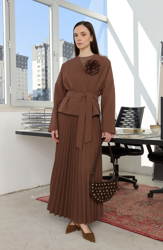 Floral Çikolata Kahve Kimono Ceket - Fatma Atasoy