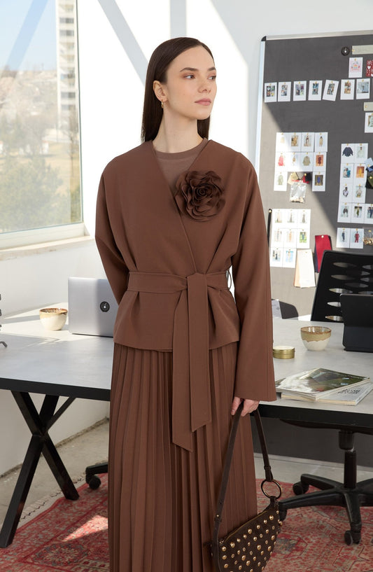 Floral Çikolata Kahve Kimono Ceket - Fatma Atasoy