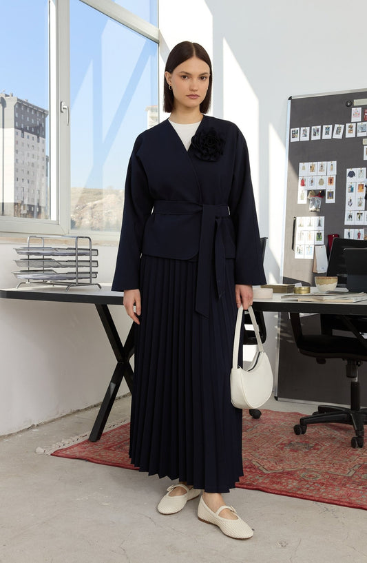 Floral Lacivert Kimono Ceket - Fatma Atasoy