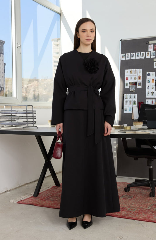 Floral Siyah Kimono Ceket - Fatma Atasoy