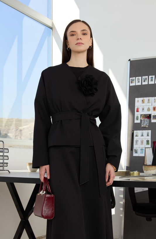 Floral Siyah Kimono Ceket - Fatma Atasoy