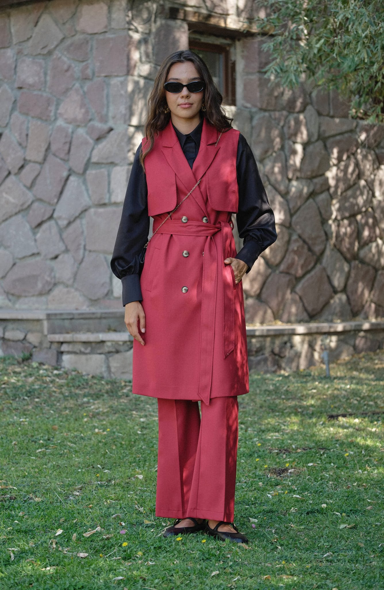 Gabardin Bordo İspanyol Paça Pantolon - Fatma Atasoy
