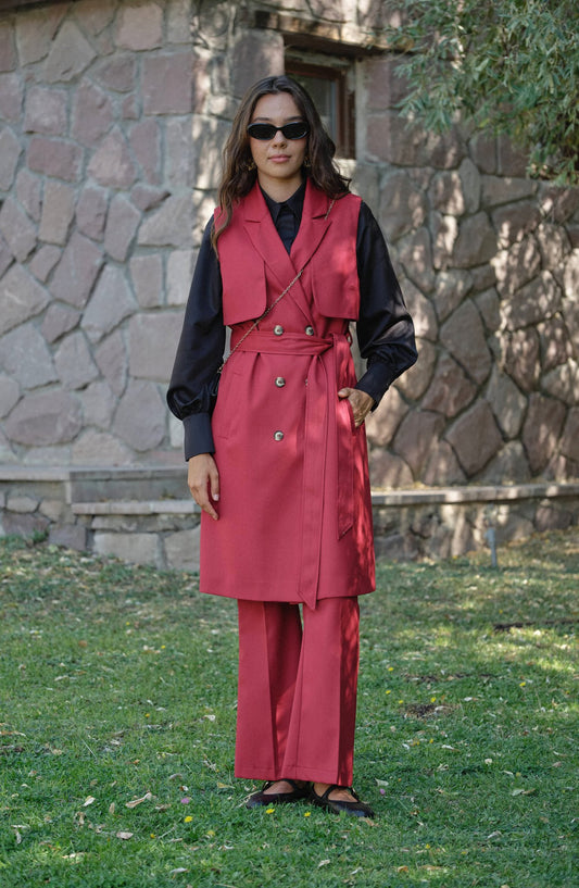 Gabardin Bordo İspanyol Paça Pantolon - Fatma Atasoy