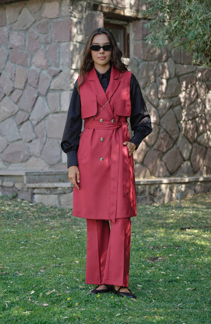 Gabardin Bordo İspanyol Paça Pantolon - Fatma Atasoy