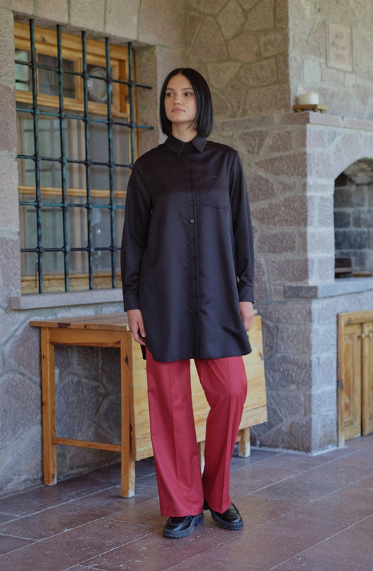 Gabardin Bordo Palazzo Pantolon - Fatma Atasoy